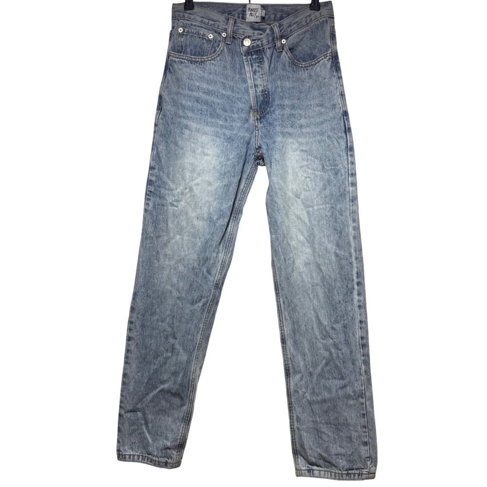 Princess Polly Asymmetric Waist High Rise Straight Leg Jeans‎ Size 4 Blue Denim